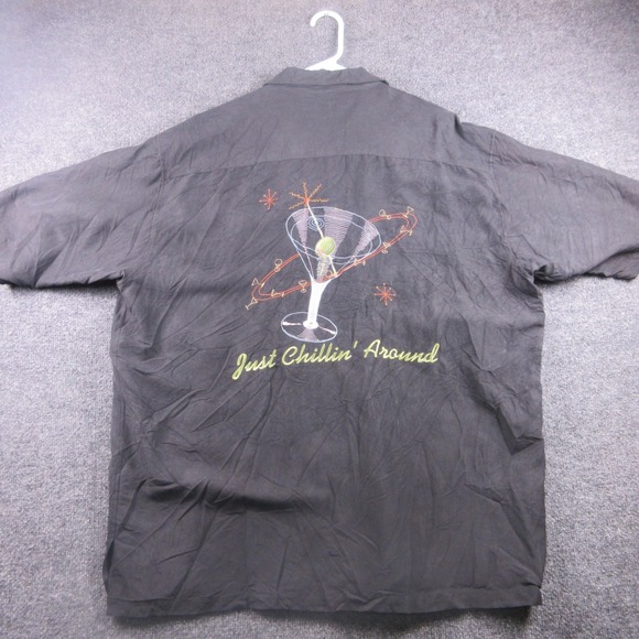 Tori Richard Shirt Mens 2XL Black Silk Just Chillin Around Martini Embroidered - Picture 2 of 7